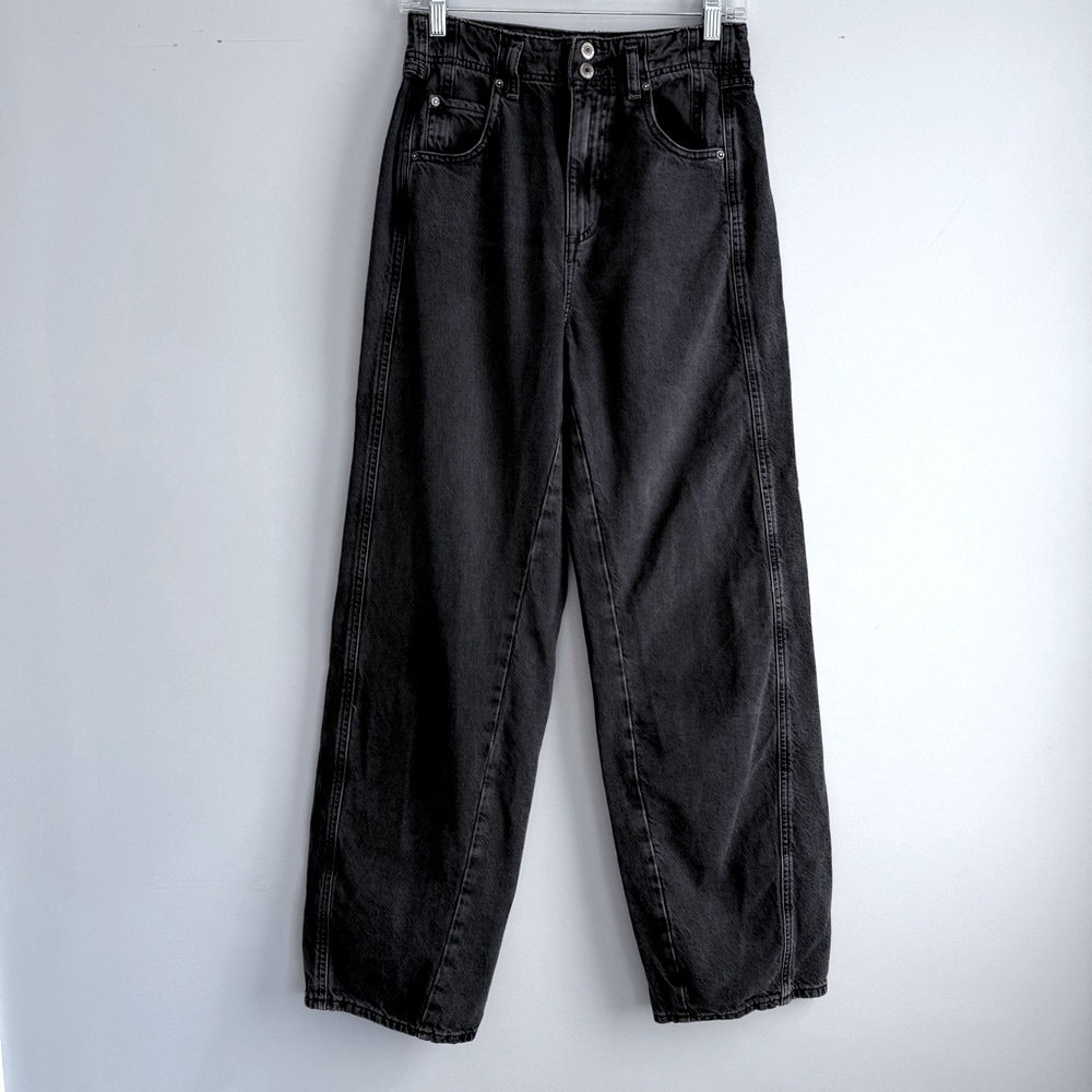 FREE PEOPLE ASTER STRAIGHT LEG JEANS in Asteroid Black Gray Size 28 High Rise - Picture 5 of 16
